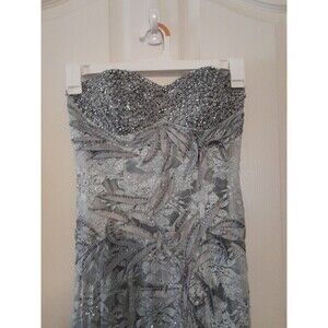 Vintage J & J Size 8 Formal/ Prom Dress Silver And Blue Lace With Sequins.  B16